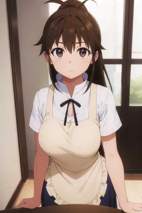 popurataneshima, <lora:popura taneshima s2-lora-nochekaiser:1>,
popura taneshima, long hair, brown hair, (brown eyes:1.5), ponytail, ahoge,
BREAK apron, waitress, short sleeves, skirt, black skirt,
BREAK indoors, restaurant,
BREAK looking at viewer, (cowboy shot:1.5),
BREAK <lyco:GoodHands-beta2:1>, (masterpiece:1.2), best quality, high resolution, unity 8k wallpaper, (illustration:0.8), (beautiful detailed eyes:1.6), extremely detailed face, perfect lighting, extremely detailed CG, (perfect hands, perfect anatomy),