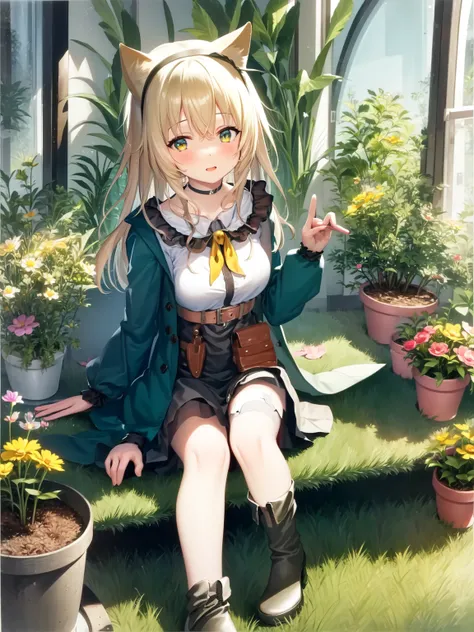 masterpiece, best quality, 1girl, Podenco, a flowerpot, <lora:ptc-000004:1>