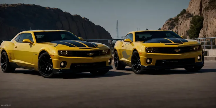 Camaro - Bumblebee,Camaro,masterpiece, highly detailed photorealistic 8k raw photo,dark night,bright tones,real light and shadow,best cinematic quality, volumetric lighting and shadows, the front of the car has a Camaro logo,1girl driving car, sprktt,cutting-edge design, showcasing sleek lines, advanced features, innovation, futuristic cityscape, high-tech laboratory, futuristic cityscape background, Full shot, shiny and reflective bodywork ,8k <lora:Camaro - Bumblebee:0.7>