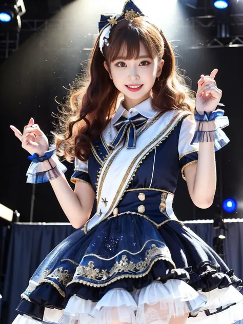realistic, photorealistic, masterpiece, best quality, 1girl, solo, in stage, stage lighting, stage spotlight, looking at viewer, smile, idol_singing_costume, (pureerosface_v1:0.8), <lora:Cute Asian Face:0.5>, <lora:idolSingingCostume_v10:0.7>