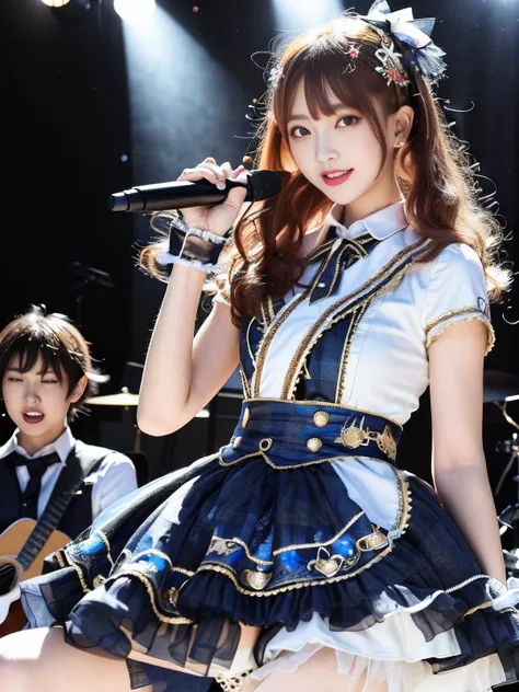 realistic, photorealistic, masterpiece, best quality, 1girl, solo, in stage, stage lighting, stage spotlight, looking at viewer, smile, idol_singing_costume,light_version, (pureerosface_v1:0.8), <lora:Cute Asian Face:0.5>, <lora:idolSingingCostume_v10:0.7>