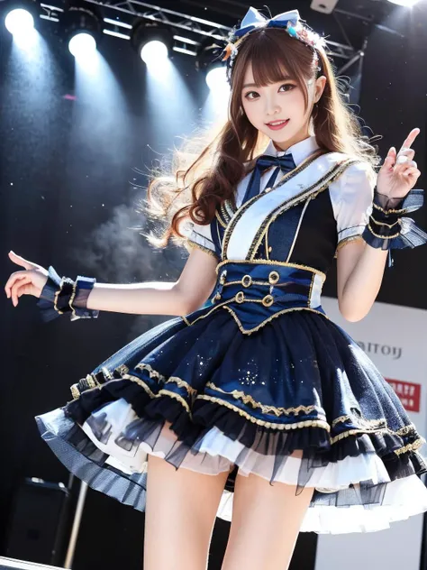 realistic, photorealistic, masterpiece, best quality, 1girl, solo, in stage, stage lighting, stage spotlight, looking at viewer, smile, idol_singing_costume,light_version, (pureerosface_v1:0.8), <lora:Cute Asian Face:0.5>, <lora:idolSingingCostume_v10:0.7>
