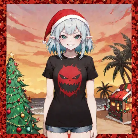 evil grin elf at summer backdrop, t-shirt
xmaself <lora:xmaselfXLv02:1>