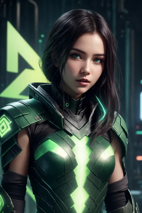 A beautiful sexy cyberpunk girl with green gl0w1ngR <lora:Glowing RunesR3:1>,