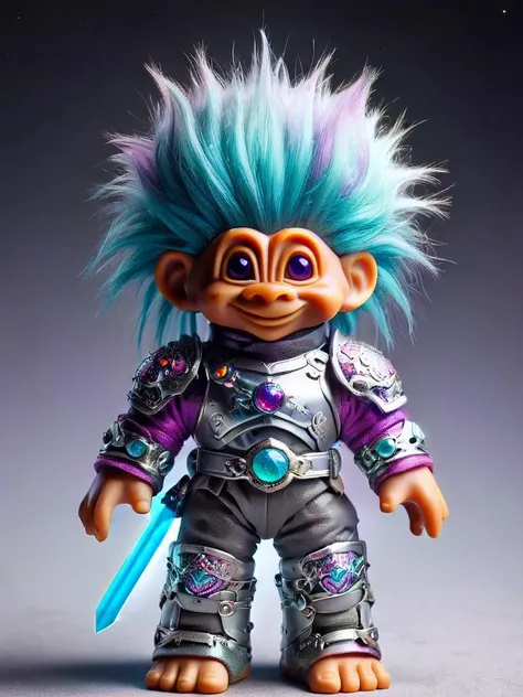 ais-trollz,<lora:Trollz_2:1>,, Anime style, ultra detailed, masterpiece, a protaganist swordsman with Purple bob cut wearing Gray with Cyan trim intricate dragon themed full plate armor, Cyan gem at the center, tiara , rocky planet background, galaxy in sky <lora:add-detail-xl:0.8>