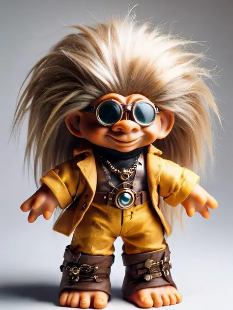 ais-trollz,<lora:Trollz_2:1>,, Anime style, ultra detailed, masterpiece, a steampunk boy with glasses with savage long wavy Ash blonde hair wearing magical Yellow strapless revealing dragon armor leotard , in a magic sphere <lora:add-detail-xl:0.8>