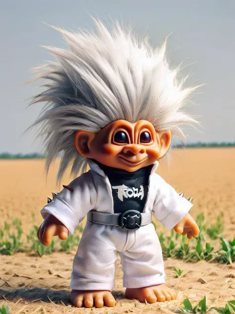 ais-trollz,<lora:Trollz_2:1>,, Anime style, ultra detailed, masterpiece, a demon  with short spiky sandy Platinum silver hair wearing a White ninja outfit , on a field of battle <lora:add-detail-xl:0.8>