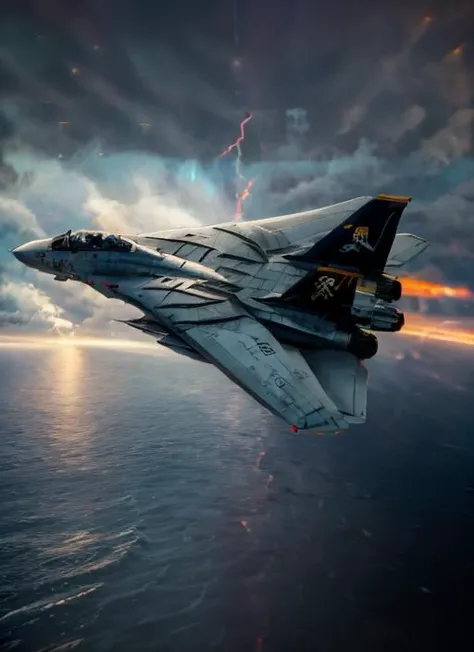 pilot selfie, tom cruse, <lora:F14:0.8> F14 (masterpiece, best quality:1.2), ultra-detailed, (anime style), airfield, runaway ,Japan, Vulcan on background, fujiyama, graphic novel, ((night)), sundown, sunset, low light ,epic, cinematic frame, top gun, carrier deck, (smoke), (foggy), volumetric light, raytraced, flare, hdr, 4k, crew, speed, supersonic , sound barrier, (dark clouds), (rain), ocean, sea, shore, high contrast, (storm), (lightnings ), polar lights, stars, blockbuster, ufo