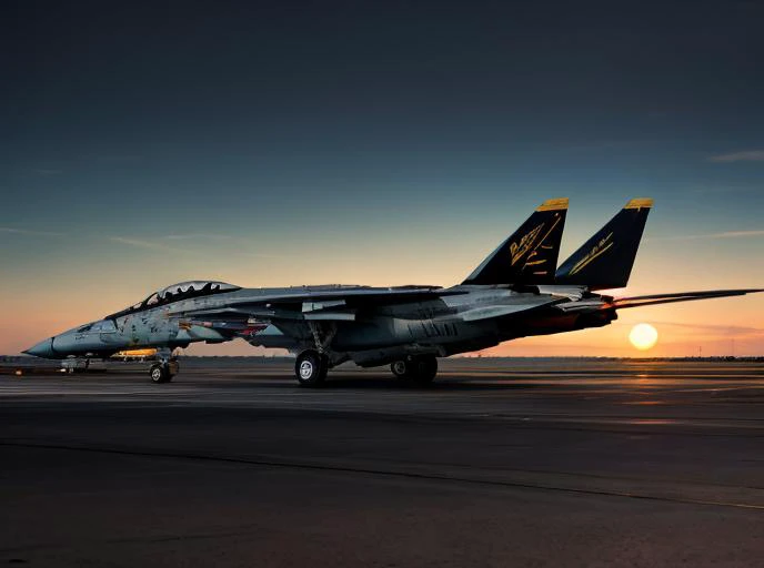 <lora:F14:0.7> F14 (masterpiece, best quality:1.2), ultra-detailed, (anime style), airfield, runaway ,Japan, Vulcan on background, fujiyama, graphic novel, ((night)), sundown, sunset, low light ,epic, cinematic frame, top gun