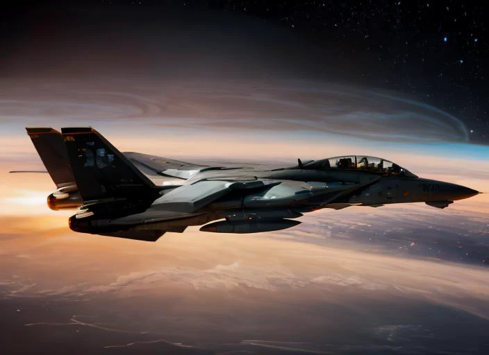 <lora:F14-000001:0.9> F14 jet in deep space, planet, caustics, from space, volumetric lighting, dslr dof 4k, highly detailed, black hole, intricate details, cig, star wars, star Trak, Interstellar, war, fight , Panavision, masterpiece , movie camera,