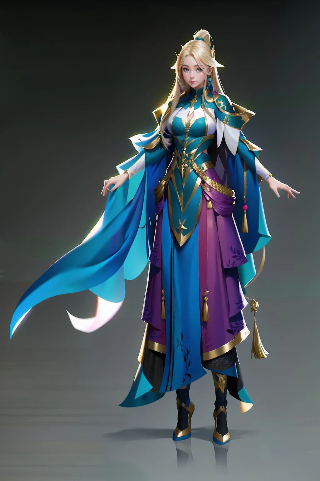 A girl, long hair, standing,Game characters, art design, full body, original art design <lora:Game characters-000008:1>