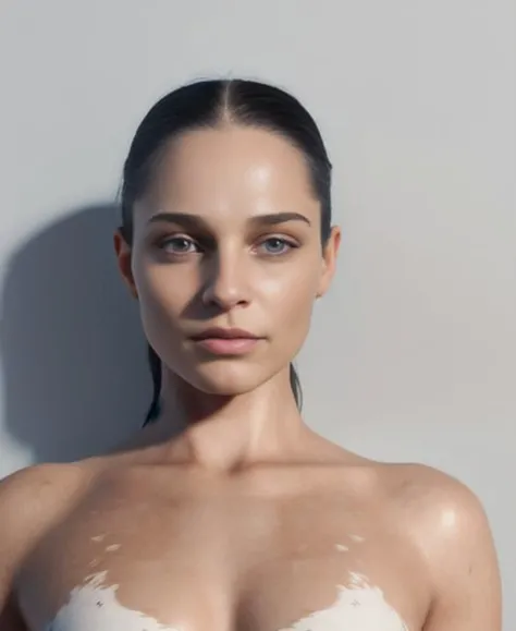 frontal symmetrical portrait of a woman, perfect textured skin, clean hair, dry skin, clear skin, airbrushed, bright eye makeup, warrior body, photo by mario testino, 8k octane render, cinematic, hyper detailed, micro details, insanely detailed, trending on artstation, concept art