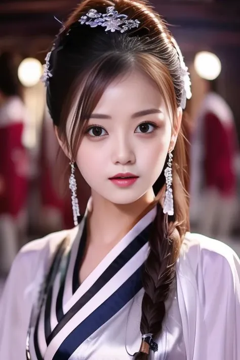 best quality, masterpiece, real,realistic, photo,photorealistic,upper body,
1girl, beautifly face,24yo mature female,portrait,hanfu, very long hair, bangs,tang style,
jiajingwen,
<lora:jiajingwen_0708_07:0.7>