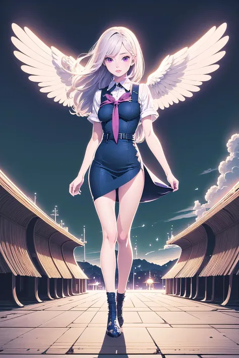 (masterpiece, best_quality, ultra-detailed, immaculate:1.3), epic, illustration, 1girl, (thundering Back-to-School:1.3) cute angel, full body, [:skimpy costume design,:0.2], official art, caucasian, studio pink lighting , at a  vinyard, bombshell hair, pastel white hair, long hair, airplane arms<lora:EnvyBeautyMix25:1>