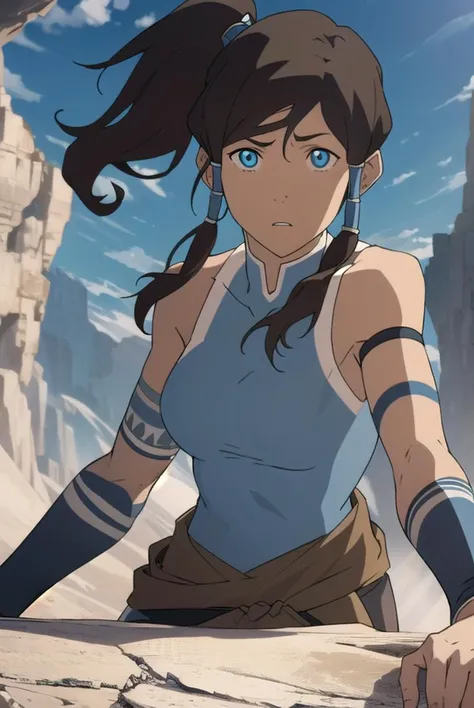 avatarkorra, <lyco:korrav2-lyco-nochekaiser:1>,
normkorra, korra, long hair, blue eyes, brown hair, ponytail, dark skin, dark-skinned female, hair tubes, topknot,
BREAK bare shoulders, armband, armlet, vambraces, bracer,
BREAK looking at viewer,
BREAK outdoors,
BREAK <lyco:GoodHands-beta2:1>, (masterpiece:1.2), best quality, high resolution, unity 8k wallpaper, (illustration:0.8), (beautiful detailed eyes:1.6), extremely detailed face, perfect lighting, extremely detailed CG, (perfect hands, perfect anatomy),