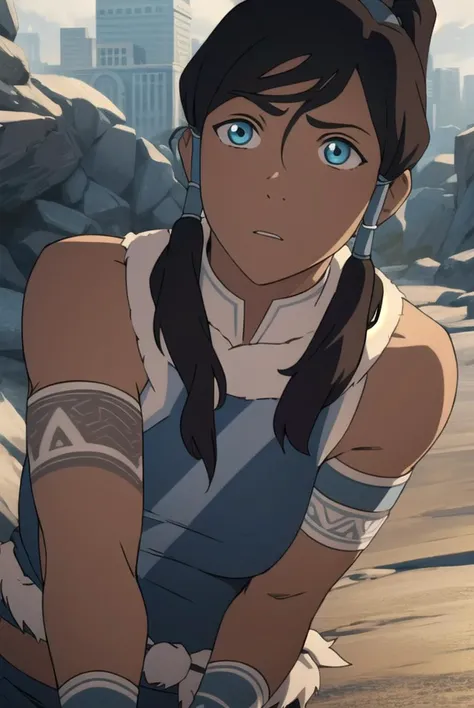 avatarkorra, <lyco:korrav2-lyco-nochekaiser:1>,
normkorra, korra, long hair, blue eyes, brown hair, ponytail, dark skin, dark-skinned female, hair tubes, topknot,
BREAK bare shoulders, armband, armlet, vambraces, bracer,
BREAK looking at viewer,
BREAK outdoors,
BREAK <lyco:GoodHands-beta2:1>, (masterpiece:1.2), best quality, high resolution, unity 8k wallpaper, (illustration:0.8), (beautiful detailed eyes:1.6), extremely detailed face, perfect lighting, extremely detailed CG, (perfect hands, perfect anatomy),