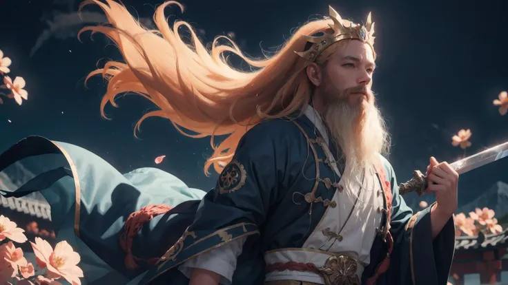 exposed,cleavag,chinese long beard, (color) beard (e.g. red beard, black beard, golden beard, white beard),man,1boy,
glowing lines,(dramatic angle, dynamic pose),
(There are countless divine swords floating in the air beside you),
DragonPatterns, TaiChidiagrams, RadialPatterns,Ribbons,Silk,Ribbons,CrossLegged,
flowy costumes, flowy headpieces, flowy gowns,
epic realistic, (motion blur), realistic, 3d Model,
(look into the distance:1),
action1(lie_down:1),
action2(Sprint:1)
(floating colorful swirling petals:1),
(floating_glowing colorful hexagram:1),
(floating_glowing colorful Animals:1),
(floating_glowing colorful Excalibur:1),
(floating_glowing colorful plum:1),
<lora:Chinese_Long_Beard_v2-000002:0.5> <lora:locsChinaLandscapes_locsChinaLandscapes:0.25> ,chinese, mountains, glowing temple, mountains in front, epic composition