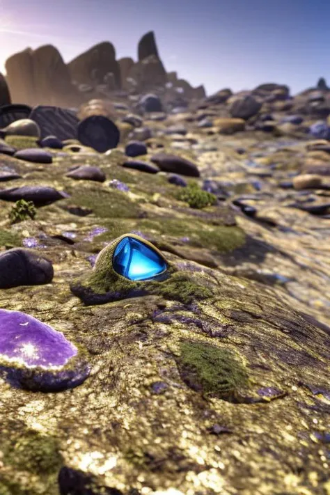 an concept art of alchemic element - Troll's Tear Amethyst: A deep purple gemstone with swirling patterns, said to be formed from the tear of a troll. on table, rim lights, digital art, focus on subject, duch angle, clsoe shot, closeup, focus on material and structure, masterpiece