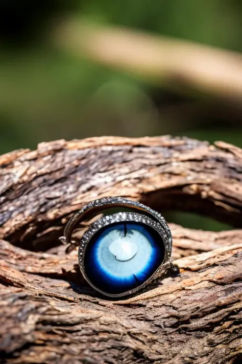 an concept art of alchemic element - Basilisk Eye Agate: A striking gemstone with a dark center and a golden outer ring, said to be the eye of a basilisk. on table, rim lights, digital art, focus on subject, duch angle, clsoe shot, closeup, focus on material and structure, masterpiece