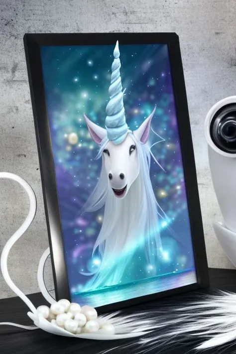 an concept art of alchemic element - Unicorn's Mane Pearl: A luminous, pearlescent gemstone with shifting shades of white and silver, said to be formed from the mane of a unicorn. on table, rim lights, digital art, focus on subject, duch angle, clsoe shot, closeup, focus on material and structure, masterpiece