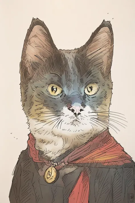 masterpiece,best quality,portrait of a cat ,illustration,<lora:tbh112-:1>,style of Gregory Fromenteau