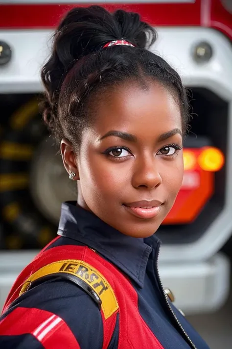 camillewinbush, woman, face ultra-realistic, highly detailed, fire fighter uniform,
 <lora:CamilleWinbush_v1:0.8>