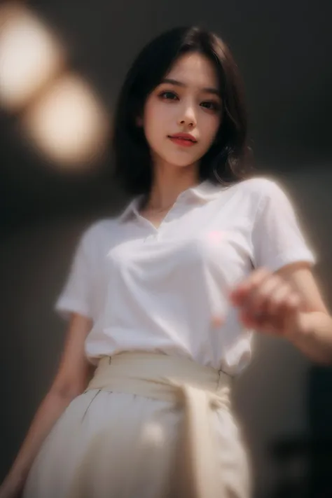 best quality, masterpiece, (photorealistic:1.4), 1girl, light smile, shirt with collars, waist up, dramatic lighting, from below <lora:tangbohu_blurbg:5> <lora:FujichromeSensia100:1>