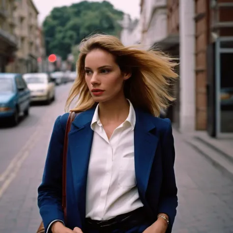 <lora:sandy_xl_lora:1> , a close up photo, of sandy a beautiful woman walking down a street while holding a handbag. She is wearing a white shirt and blue jeans, and she appears to be wearing a coat. The woman is walking past a building, and there is a car visible in the background. The scene captures a typical day in an urban setting, with the woman going about her daily activities., hi detail, sharp focus, perfect lighting, awesome, dslr, 4k high quality. extra detail, extra sharp, magical, perfect moment, natural skin, pores, film, film grain, flare, old film, discolored film, magazine paper, 35mm photo, grainy, vignette, vintage, Kodachrome, Lomography, stained, f1.2 50m