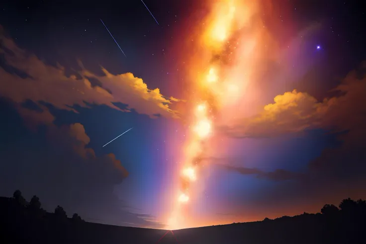 ((((ultra illustrated style:1.0)))),best quality,best animated,masterpiece,ray tracing, global illumination,the Milky Way,no humans,cloud,shooting star,tree,night sky