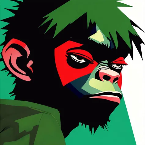 graphic art, poster design, face in style of gorillaz