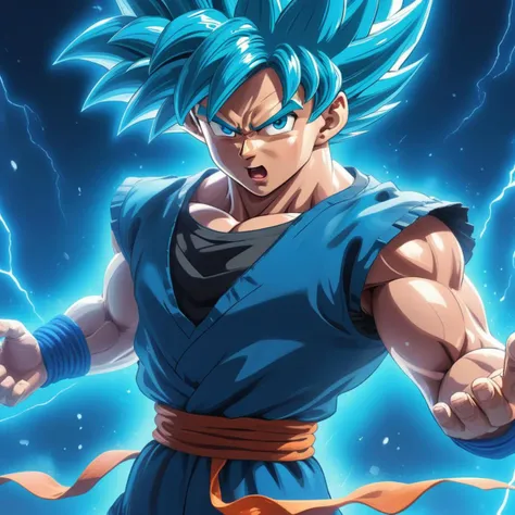 Goku going super saiyan blue, anime key visual
