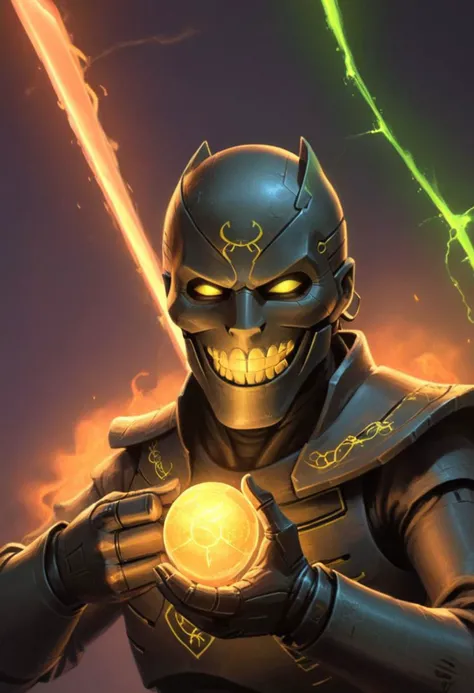 Super Close Up Portrait, fighting Pose, charming smile, Simple color Palette, Hd, very Detailed, awesome Quality, reflecting, luminescent, translucent, Aura, 80s Vintage feudal necrons ninja, oldschool led light wall, Bruce Lees iconic posing fighting frame, fists up,