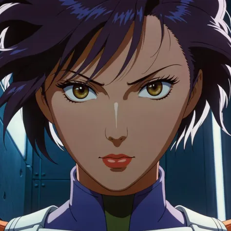 Album Cover Art Motoko Kusanagi, keyframe anime screencap, SSJ1 (in the style of Akira Toriyama), Album Cover Art, often for music albums, band branding, or iconic cover designs.  (high quality, 8k, hyper detailed), award winning, national geographical magazine, (masterpiece:1.1), (highest quality:1.1), facing camera, intricate design and details, ultra detailed, highest detail quality, ultra realistic, photography lighting, overcast reflection mapping, photorealistic, cinematic, movie quality rendering, octane rendering, focused, 8k, depth of field, real shadow, vfx post production, symmetrical eyes, face symmetry,