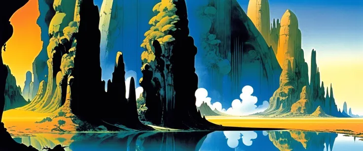 manga landscape, roger dean fantasy
