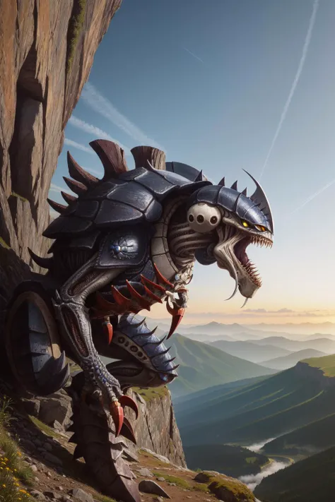 (masterpiece, best quality), intricate details,
mountain climbing, cliffs, rocks, outdoors, <lora:nids:0.8>(nids, alien, monster, sharp teeth, carapace,:1.2)