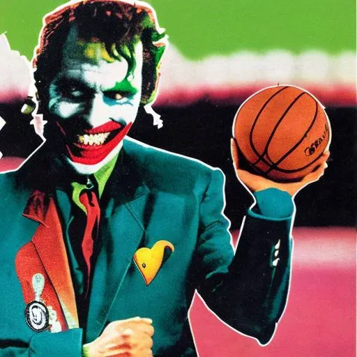 collage style, the joker as a basketball player, holding ball, colorful,
