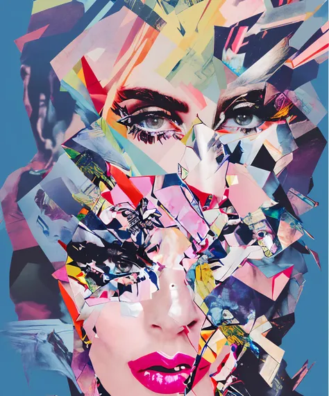 a collage style portrait of (lady gaga), 1980s, featured on pixiv, neofigurative, masterpiece, best quality, ultra detailed, high quality, film grain, perfect face, award winning