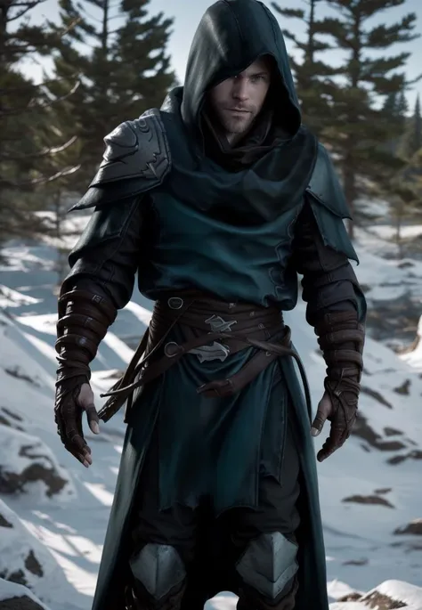 epic angle, close up, photorealistic, <lora:Leddrathir-10:1> Leddrathir, explorer, hood, walking, (ice mountain background:1.0), (perfect hands:1.2),