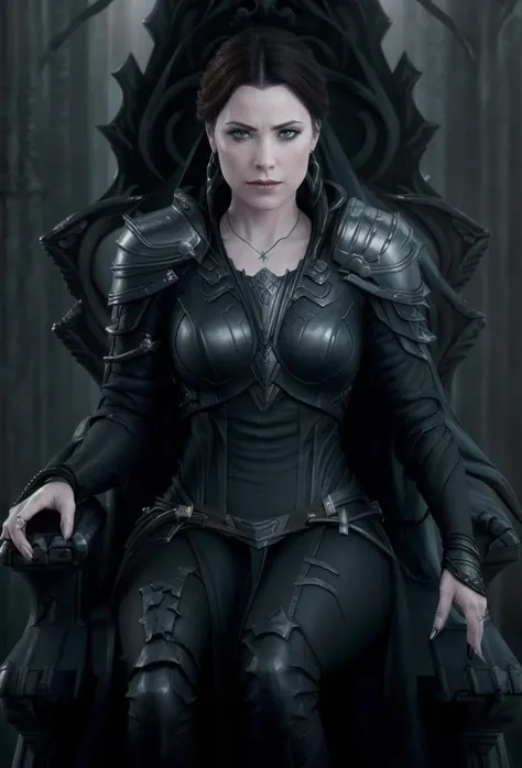 epic angle, close up, photorealistic,  <lora:Leddrathir-10:1> Leddrathir, woman politicians, dark dress, sitting on a throne, (dark temple  background:1.0),  (perfect hands:1.2),