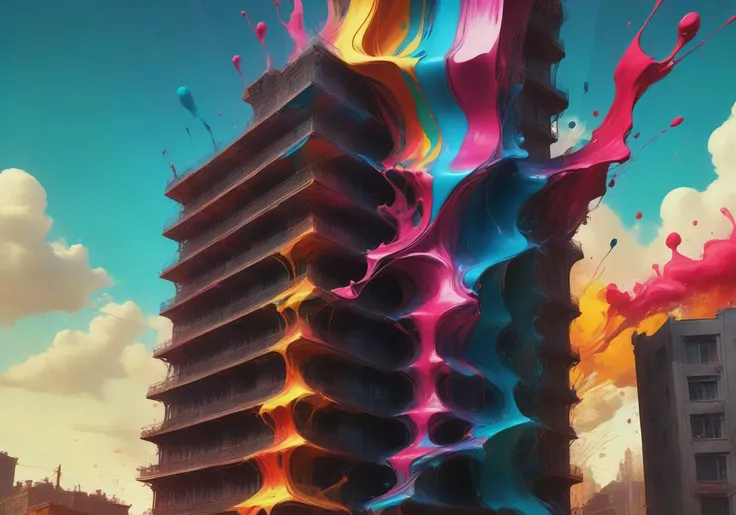 a building <lora:paintmgc:1.1>,paintmgc,colorful paint,cinematic