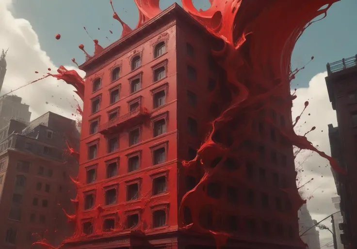 a building <lora:paintmgc:1.1>,paintmgc,red paint,cinematic