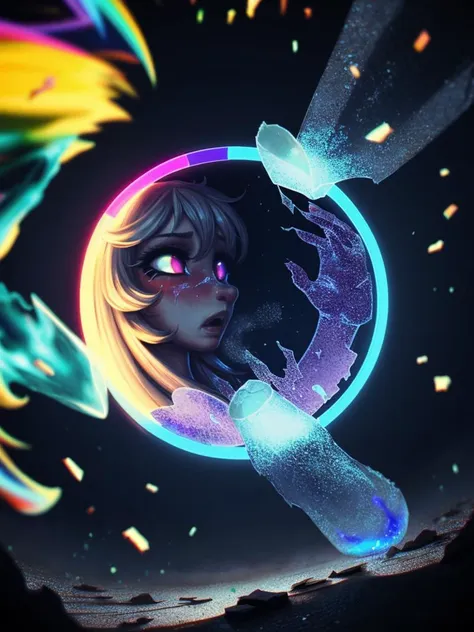 1girl, cute, cuttest in the world, ((colourful paint splashes on transparent background, dulux, )), ((caustic)), dynamic angle, beautiful detailed glow, full body, cowboy shot, colorful, silver hair, purple eyes, blue flames, glow, light particles, chromatic aberration, (detailed background, dark fantasy), (beautiful detailed face), high contrast, ((cinematic light)), colorful, dramatic light, intricate details, depth of field, black light particles, (broken glass), magic circle