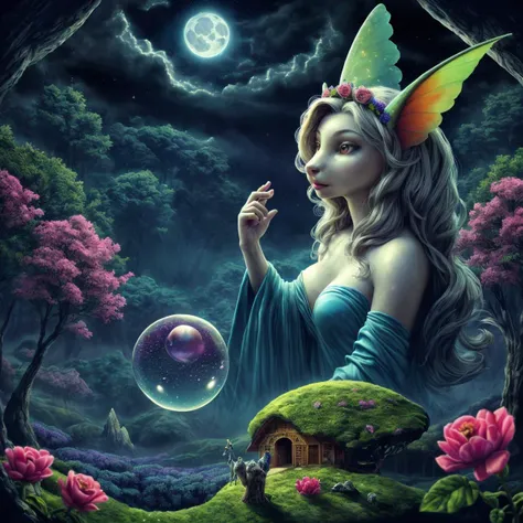 (high quality:1.4), (best quality:1.4), (masterpiece:1.4), official art, official wallpaper, surreal, beautifulgoddess, (1woman:1.1), (long wavy hair:1.1), (flower crown:1.1), (mystical creatures:1.1), (floating islands:1.1), (detailed landscape:1.1), (magic in the air:1.1), (stardust:1.1), night sky, (whimsical atmosphere:1.1), (dreamlike world:1.1), (bubbles:1.1), flying books, (luna moths:1.1), (moonlight:1.1), enchanted forest, (wisdom:1.1), (powerful energy:1.1), (guardian angels:1.1), (peaceful:1.1), vibrant colors, (detailed:1.05), (extremely detailed:1.06), sharp focus, (intricate:1.03), cinematic lighting, (extremely intricate:1.04), (epic scenery:1.09), vibrant colors, (beautiful scenery:1.08), (detailed scenery:1.08), (intricate scenery:1.07), (wonderful scenery:1.05), (sharp focus, absurdres, high quality, masterpiece, highres, best quality:1.5)