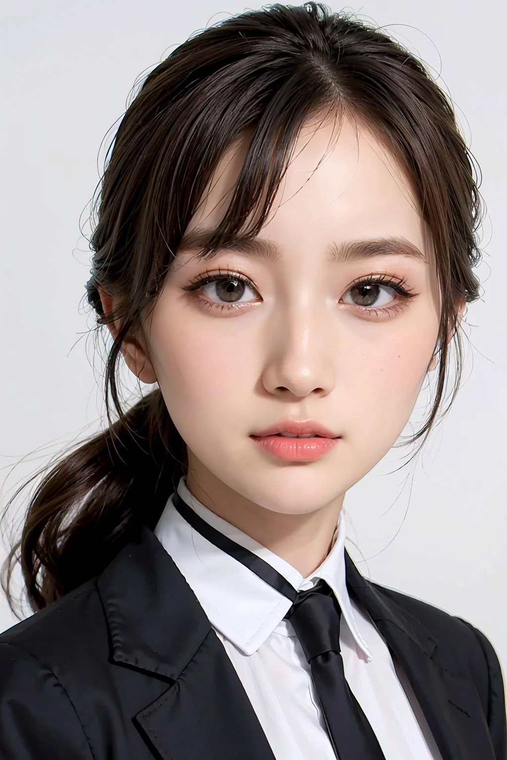 1girl, black random formal attire, white background, <lora:Julia_Jav-02:1>