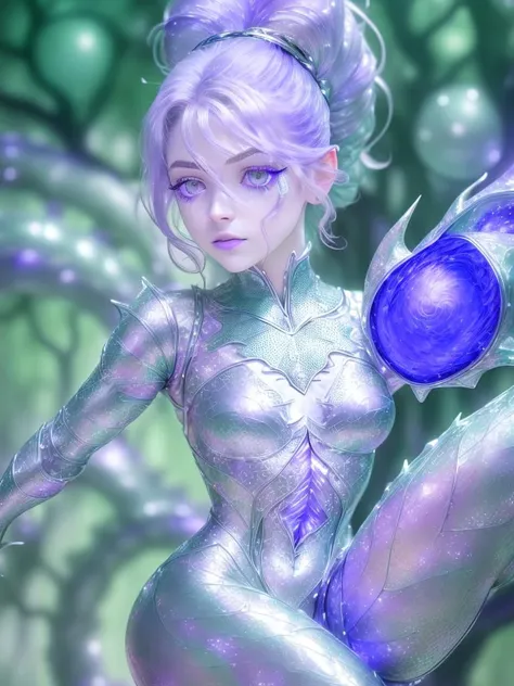 ultra detailed abstract photography of a cute pale girl in full body pose, silver ponytail with strands hair, (masterpiece), realistic, beautiful face, cinematic light, (beautiful purple eyes:1.3), perfect anatomy,dragon horns,
pointy ears, cowboy shot, medium breasts, (fine detailed green TreeAI skin), (fine detailed green TreeAI victorian ball gown:1),black lips, black eye shadow
 <lyco:TreeAI-000002v1:1.2>