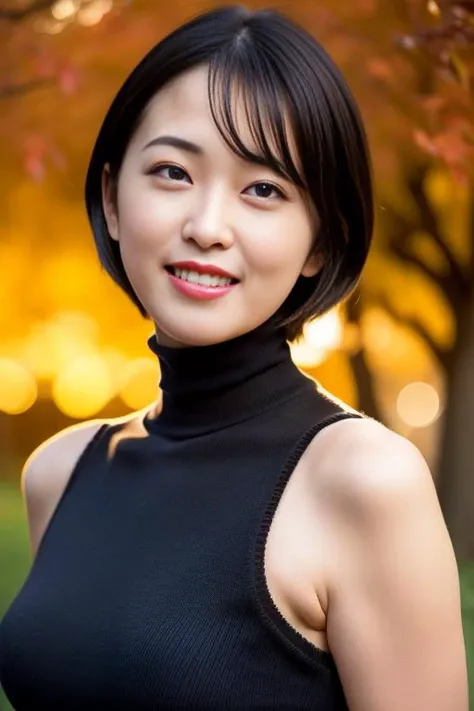 1girl,(wearing a sweater:1.2),(RAW photo, best quality), (realistic, photo-realistic:1.4), masterpiece, an extremely delicate and beautiful, extremely detailed, 2k wallpaper, Amazing, finely detail, extremely detailed CG unity 8k wallpaper, ultra-detailed, highres, soft light, beautiful detailed girl, extremely detailed eyes and face, beautiful detailed nose, beautiful detailed eyes,cinematic lighting,(autumn scenery:1.3),perfect anatomy,slender body, <lora:shidamirai_lora:0.8>,smiling