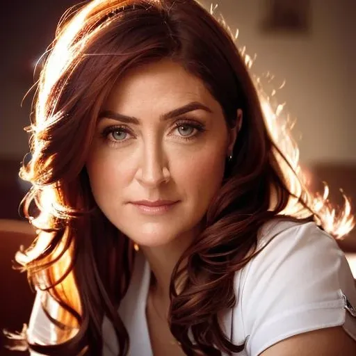 portrait of sashaalexander , looking at viewer, 1girl, cinematic, foreshortening, red hair, solo, depth_of_field, realistic, photorealistic, (ultra-detailed:1.2), detailed light, HDR, <lora:SashaAlexander:1>