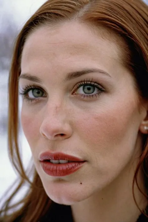 photograph portrait, close up of a Holy Marija with eyes of Shannon Elizabeth and lips of Molly Ringwald, detailed skin, ultra detailed, facing viewer | winter garden, Hopeful, Kodak Ektar 100, 80mm, two colours, detailed skin, ultra detailed