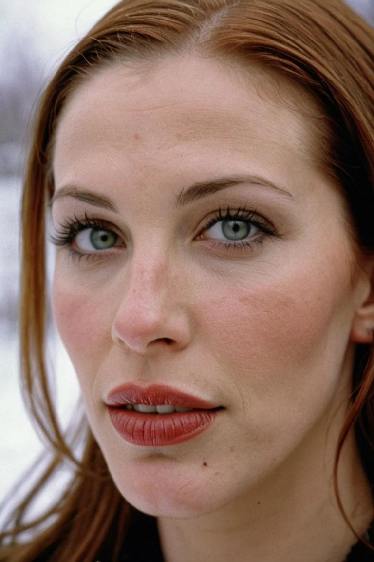 photograph portrait, close up of a Holy Marija with eyes of Shannon Elizabeth and lips of Molly Ringwald, detailed skin, ultra detailed, facing viewer | winter garden, Hopeful, Kodak Ektar 100, 80mm, two colours, detailed skin, ultra detailed