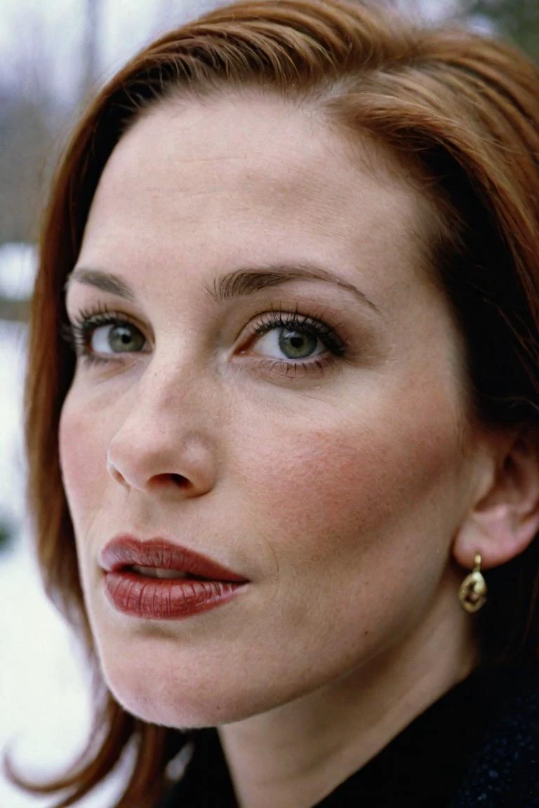 photograph portrait, close up of a Holy Marija with eyes of Shannon Elizabeth and lips of Molly Ringwald, detailed skin, ultra detailed, facing viewer | winter garden, Hopeful, Kodak Ektar 100, 80mm, two colours, detailed skin, ultra detailed